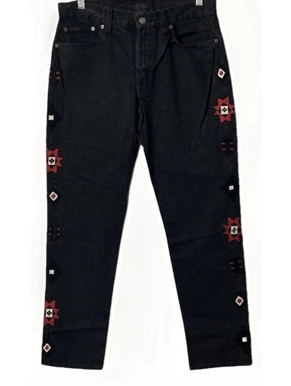Women’s Polo Ralph Lauren Avery Boyfriend Black Beaded Aztec Jeans Sz 28